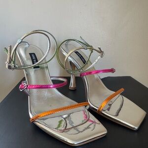Nine West Silver and Multicolor Strappy Heels